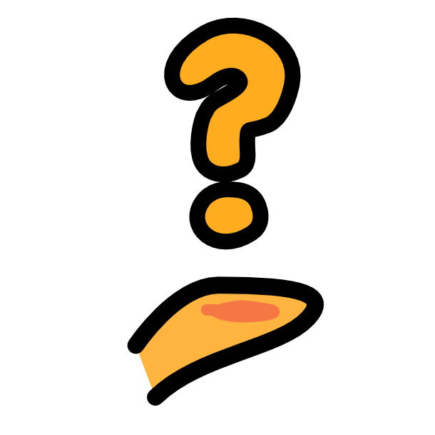 A yellow abstract person's arm and hand being held out, with a large yellow question mark over the palm. The image has dark line art.